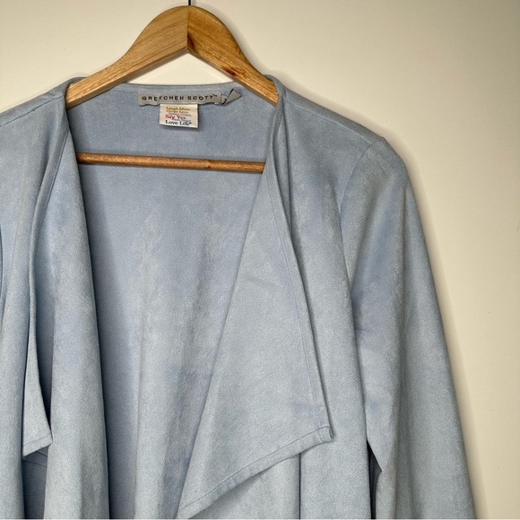 Gretchen Scott Designs Blue Suede Waterfall Open Cardigan Size Medium - Picture 4 of 9